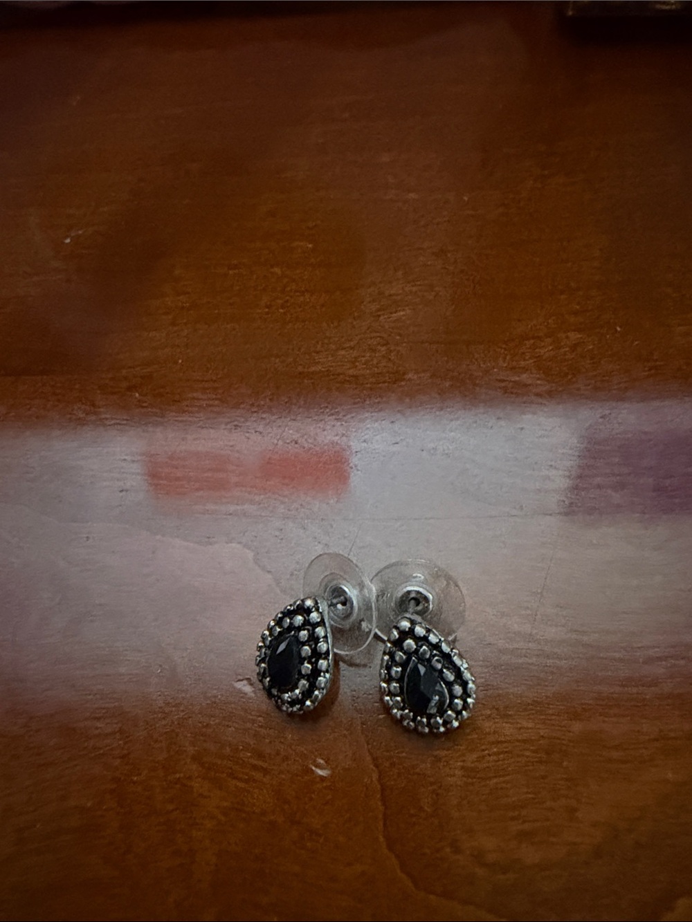 Brighton Black Teardrop Stud Earrings with Silver Bead Trim